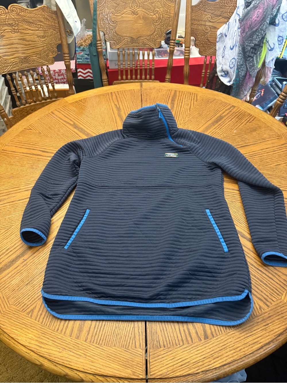 L.L. Bean Navy Quilted Pullover with Blue Trim